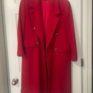 Evan Picone Elegant Red Women's Full-Length Coat, 100% Wool